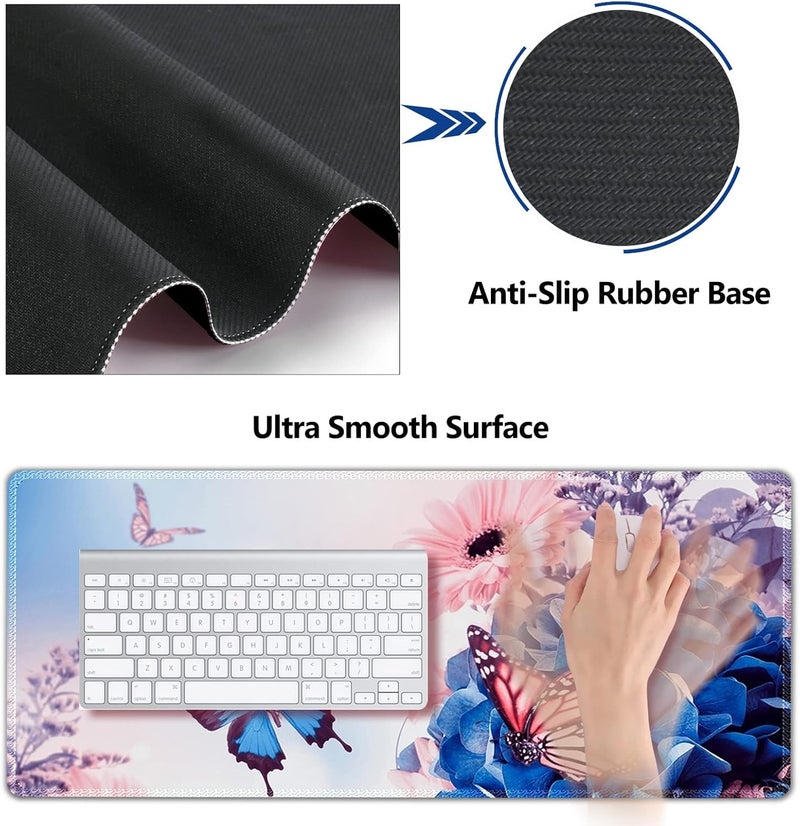 AIMSA Large Gaming Mouse Pad Set, Keyboard Wrist Rest Support Mouse Pad, Ergonomic Memory Foam Multifunctional Extended Desk Mat 35x15.7in Anti-Slip Rubber Base for Office Home, Butterfly Flower - Image 4